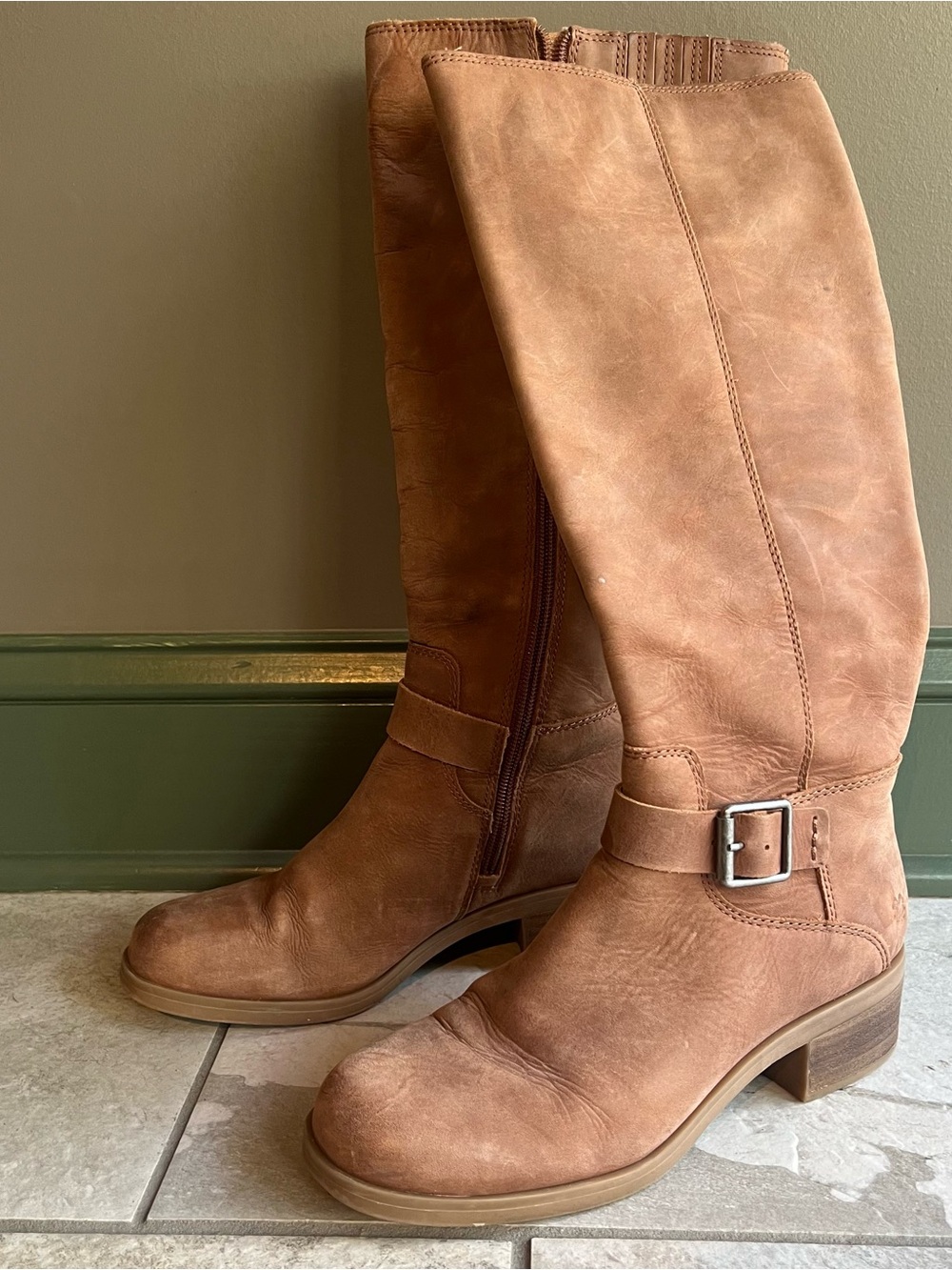 Lucky Brand Western Leather Beige Knee High Boots